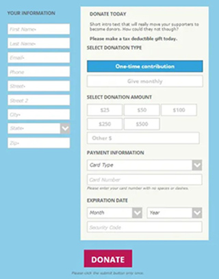 single page donation form